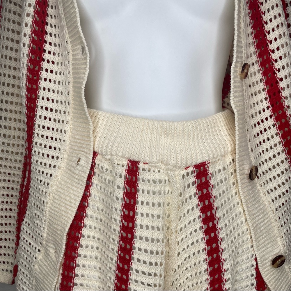 Knit Cardigan Red Two Piece Short Set - Picture 5 of 5